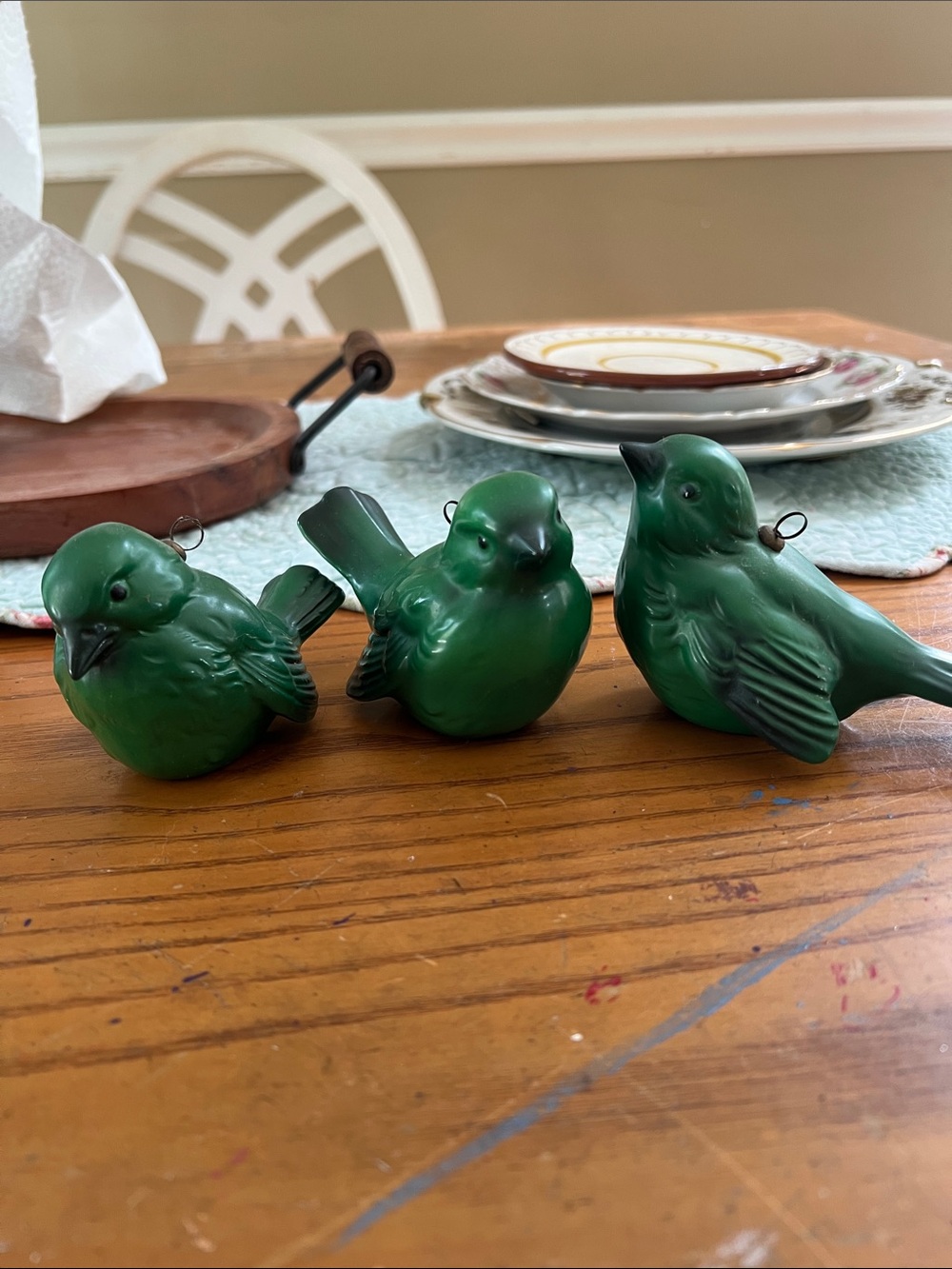 Goebel 1950’s W Germany green sparrow ornaments.
